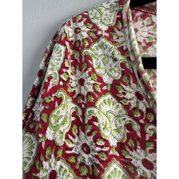 Nila Rubia Pink Green Paisley Hand Block Print Faux Wrap Long Sleeve Dress Large - Picture 4 of 6